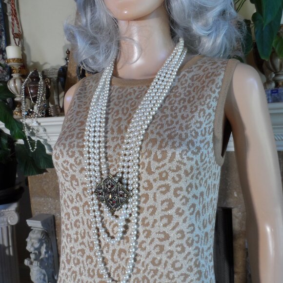 St. John Sport by Marie Gray Beige Animal Print Knit Dress & Cardigan Set–Size P - Picture 4 of 16